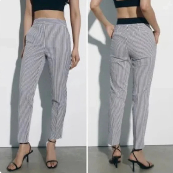 NWOT Zara Seersucker Striped Slim Trouser Pants XS - Picture 1 of 16